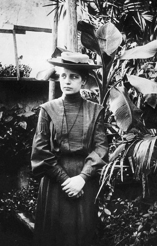 Lise Meitner around 1906 in Vienna. Image reprinted in Lise Meitner and the Dawn of the Nuclear Age ISBN 978-0817637323 with the caption "Shy Lise the doctoral candidate, 1906, Vienna. (Courtesy Master and Fellows of Churchill College, Cambridge, England)."